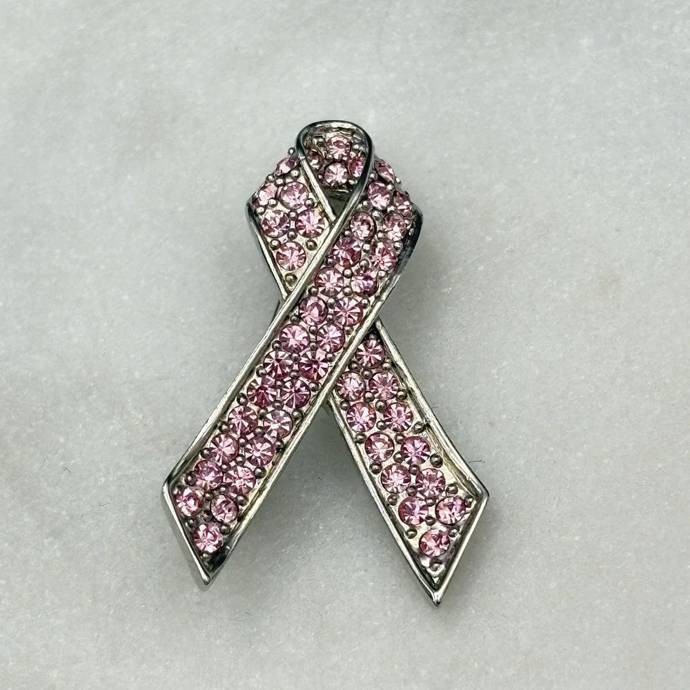 Vintage Givenchy Brooch Cancer Awareness Ribbon Pink Rhinestones